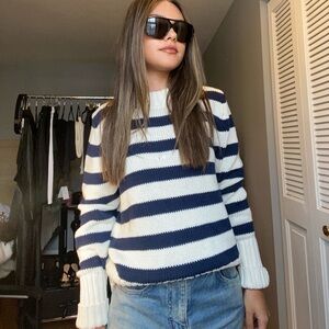 KULE Cotton Navy and White Striped Sweater